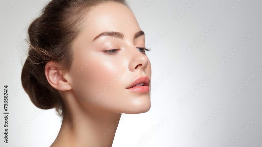 face model, full face in the shot, photographic style, smooth skin, hand on the face, white background face model, full face in the shot, photographic style, smooth skin, hand on the face, white background