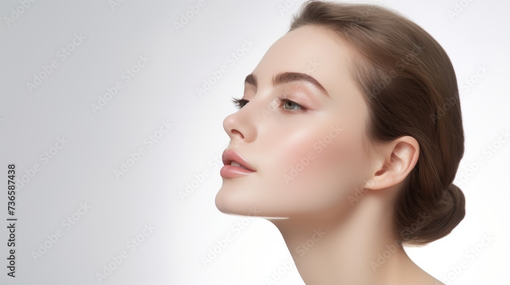 face model, full face in the shot, photographic style, smooth skin, hand on the face, white background face model, full face in the shot, photographic style, smooth skin, hand on the face, white background