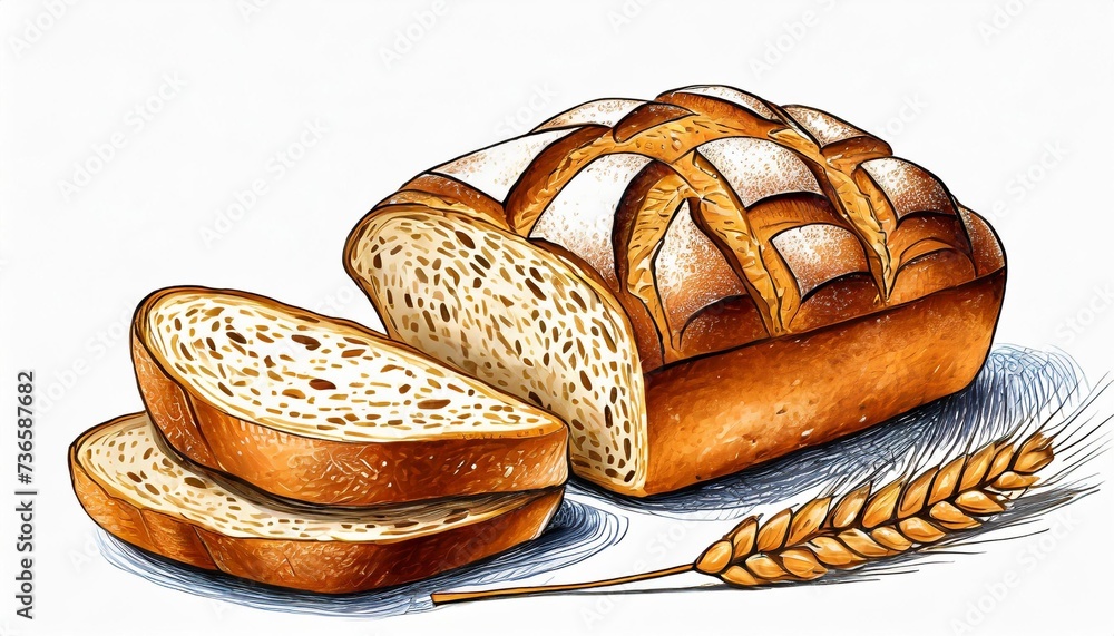 hand drawn bread illustration isolated on white background
