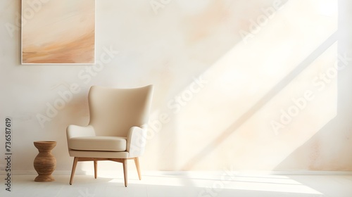 Elegant beige Chair in a light Room. Blank Wall for Mockup Templates © drdigitaldesign