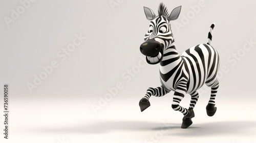 A playful cartoon zebra, 3D rendered in a happy pose, isolated on a white background with a distinctive design.