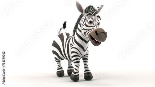 A playful cartoon zebra  3D rendered in a happy pose  isolated on a white background with a distinctive design.