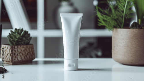 A refined  empty oval white hand cream tube on a white surface  ideal for a stylish and customizable mockup.