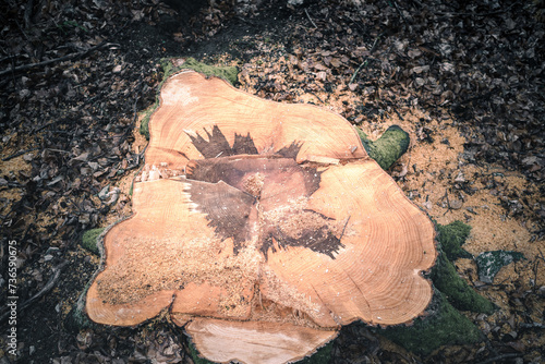 Baumstumpf im Wald mit besonderem Muster photo