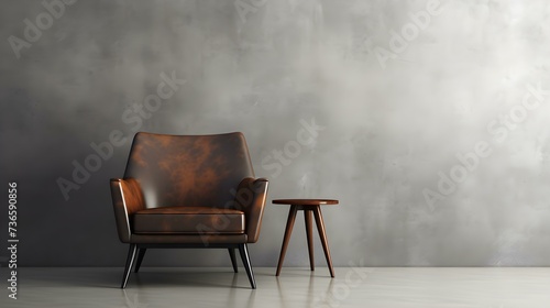 Elegant dark brown Chair in a light Room. Blank Wall for Mockup Templates