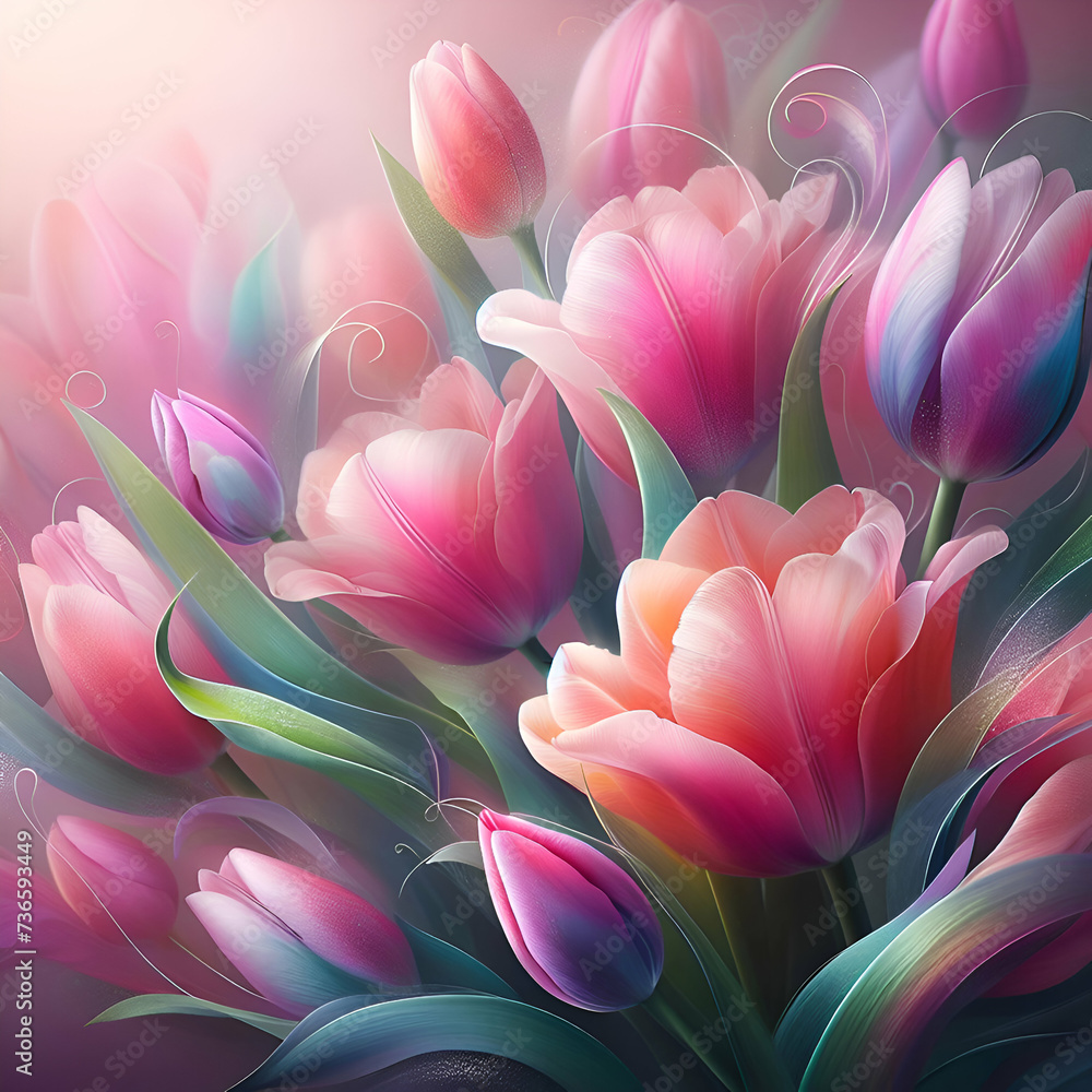Delicate Spring Background with Pink Tulip, Flowers