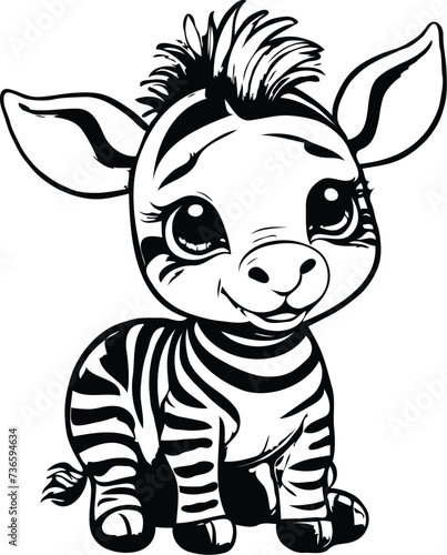 Vector cute baby zebra hand drawn cartoon sticker icon concept isolated illustration. baby cartoon.