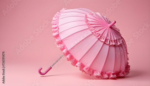 Pink toy romantic umbrella with ruffles isolated on white background