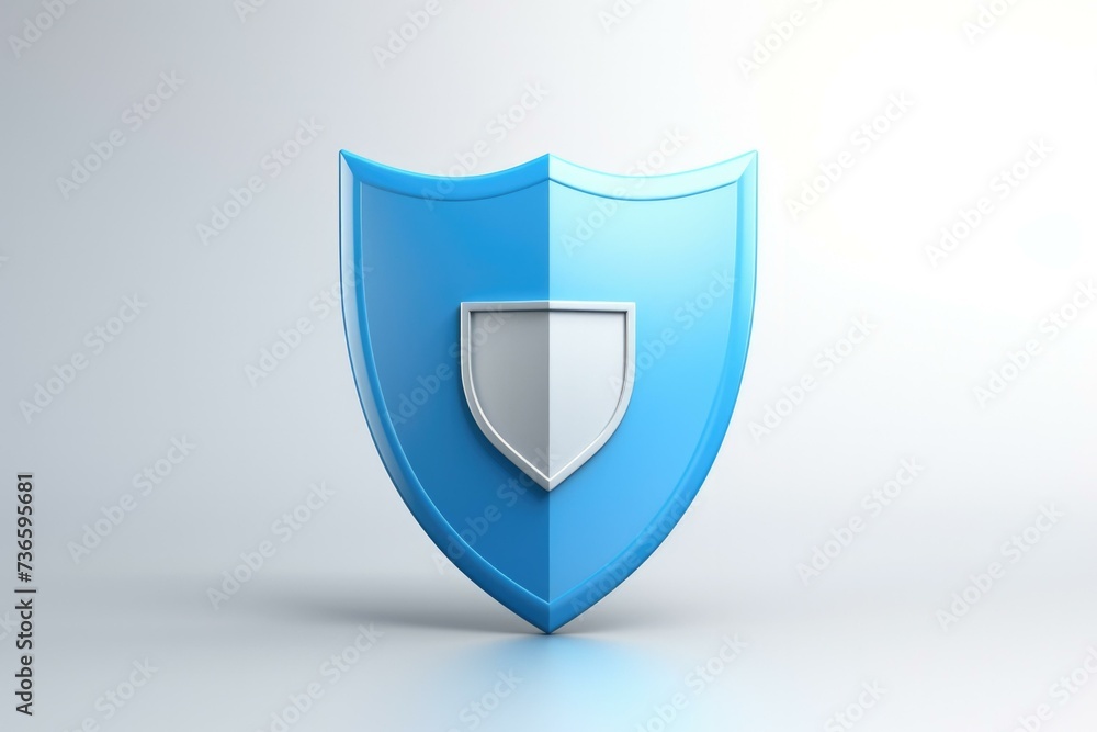 Blue shield icon on white background 3d illustration. Generative AI. Blue shield icon on white background 3d illustration. Generative AI.