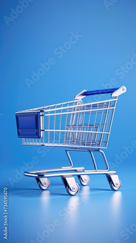 A shopping cart on a blue background. Generative AI.