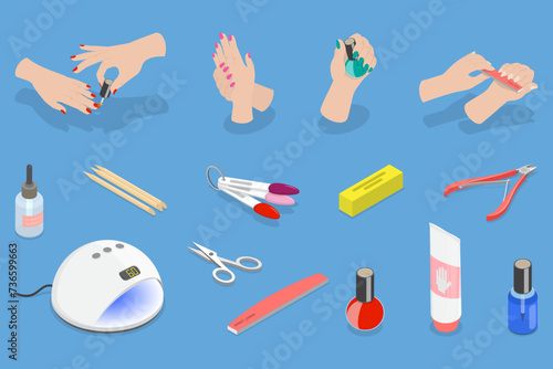 3D Isometric Flat Vector Illustration of Manicure Procedure, Nail Beauty Spa