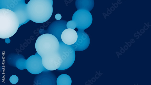 Abstract 3d fluid metaball shape with bluish balls. Synthwave liquid organic droplets with gradient color.
