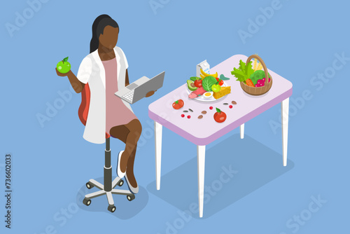 3D Isometric Flat Vector Illustration of Nutritionist, Dietician Recommendations