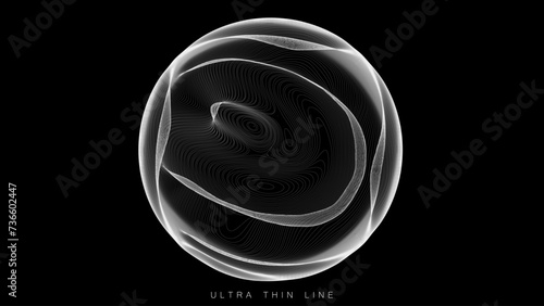 Ultra thin line fluid geometry. Dynamic vector distorted spheres.