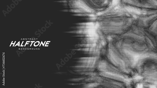 Abstract vector torn monochrome halftone background. Scrathed dotted texture element.