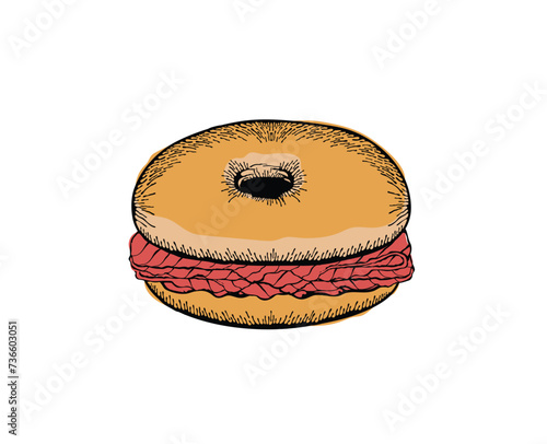 Vector illustration of a smoked salmon bagel