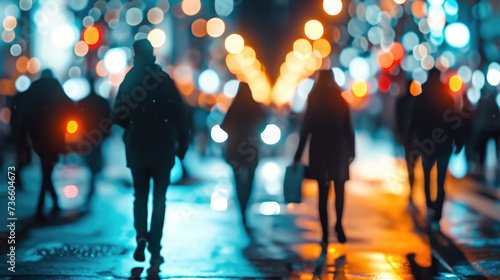 Group Walking Down Street at Night