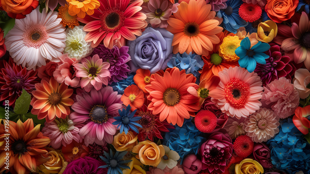 Elegantly composed, a lavish assortment of red and pink roses and gerbera flowers intertwine to create a captivating floral pattern that exudes beauty and grace. Elegantly composed, a lavish assortment of red and pink roses and gerbera flowers intertwine to create a captivating floral pattern that exudes beauty and grace.