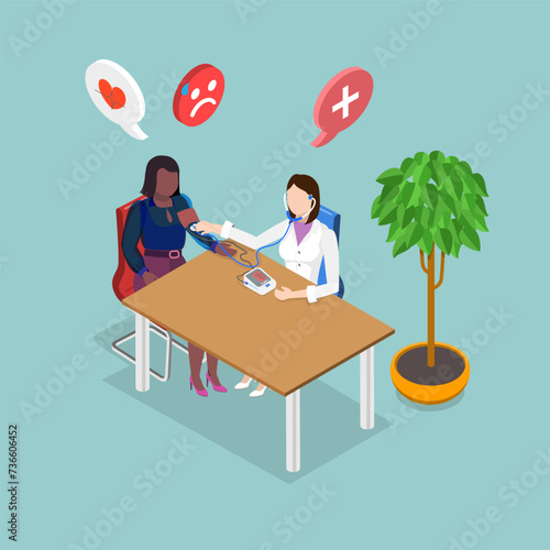 3D Isometric Flat Vector Illustration of Hyper Tension, Medical Examination