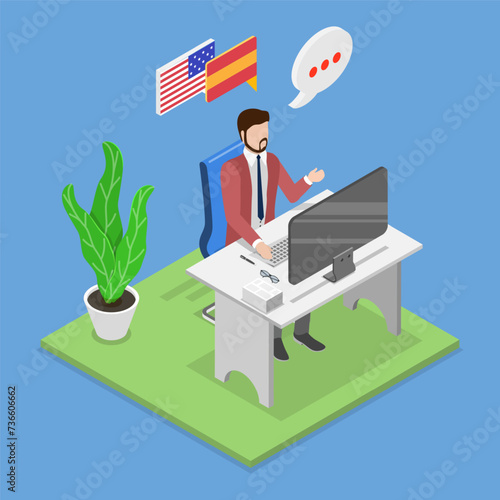 3D Isometric Flat Vector Illustration of Professional Interpreter, Translation Services