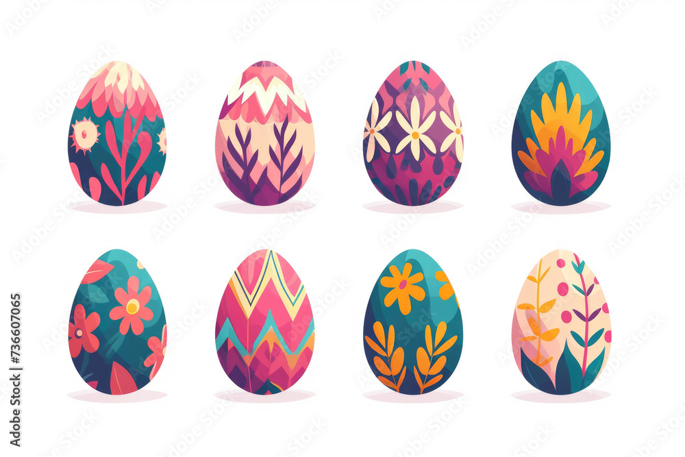 Set of Six Colored Easter Eggs
