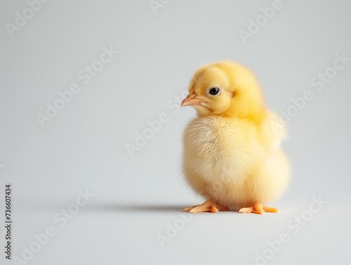 Cute Fluffy Yellow Chick on White Background. Easter Concept