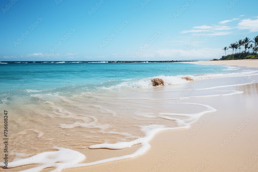 Serene Tropical Beach Scene With Gentle Waves on a Sunny Day