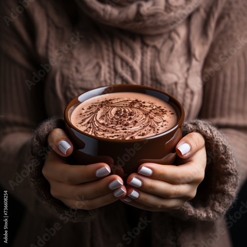 Woman hand holding a cup with hot chocolate