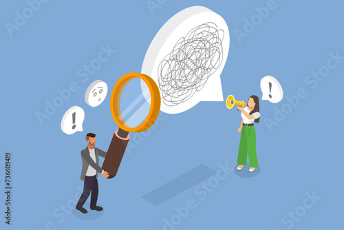 3D Isometric Flat Vector Illustration of Bad Communication, Misunderstanding and Confusion, Unclear Information