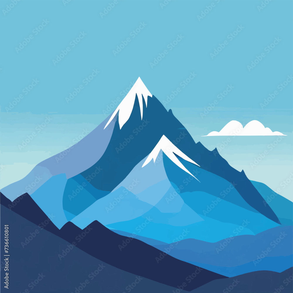 Minimalist mountain silhouette against a sky-blue background, embodying adventure and outdoor exploration. 