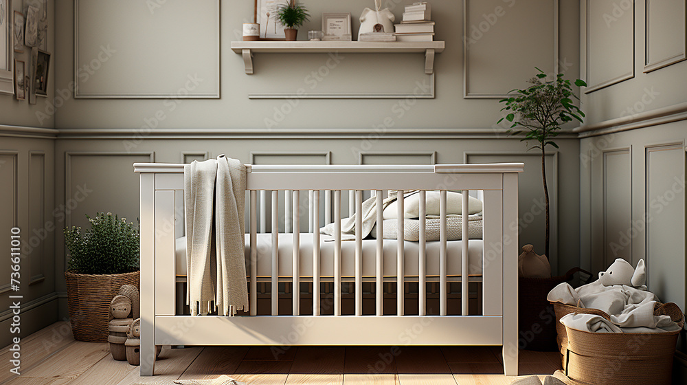 Classic style baby crib - obrazy, fototapety, plakaty 