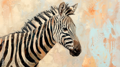 A zebra posing elegantly in a studio its stripes contrasting beautifully against a soft pastel background