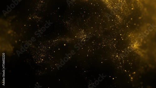 Gold dust particles fly in slow motion in the air lingering slowly. Dust Particles Background Bokeh Lights Background on Black Background 4k Footage Snow Particles Background.