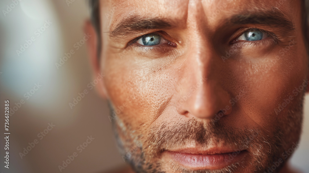 Close up of an handsome mature man with beautiful eyes - obrazy, fototapety, plakaty 