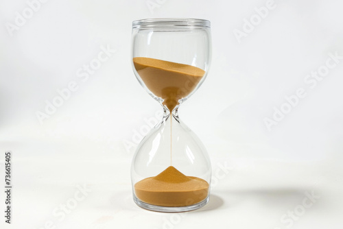 An hourglass with sand running through it. Can be used to symbolize the passing of time or to create a sense of urgency