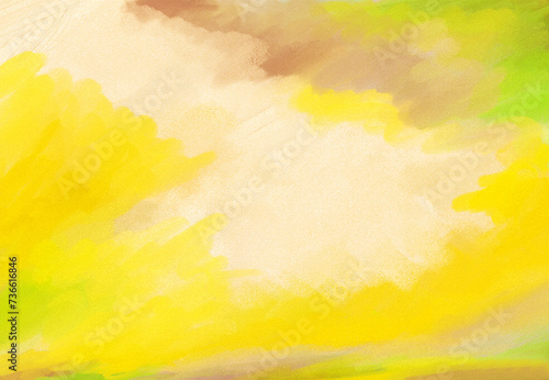 Impressionistic Sunny Cloudscape at Sunrise or Sunset in Yellow or Golden Illustration, Art, Artwork, Digital Painting, or Design with Texture