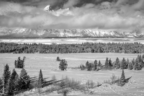 Canvas Print Tetons poking through the fog in Jackson Hole; Grand Teton NP; Wyoming