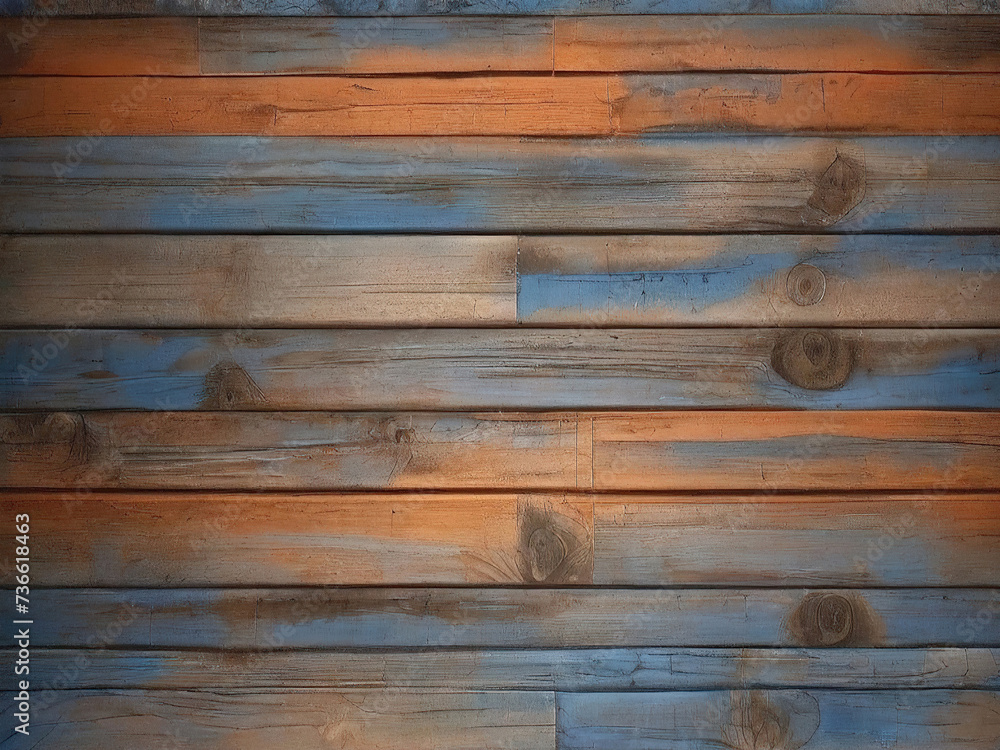 Fototapeta premium orange and blue and brown and dark and dirty wood wall wooden plank board texture background
