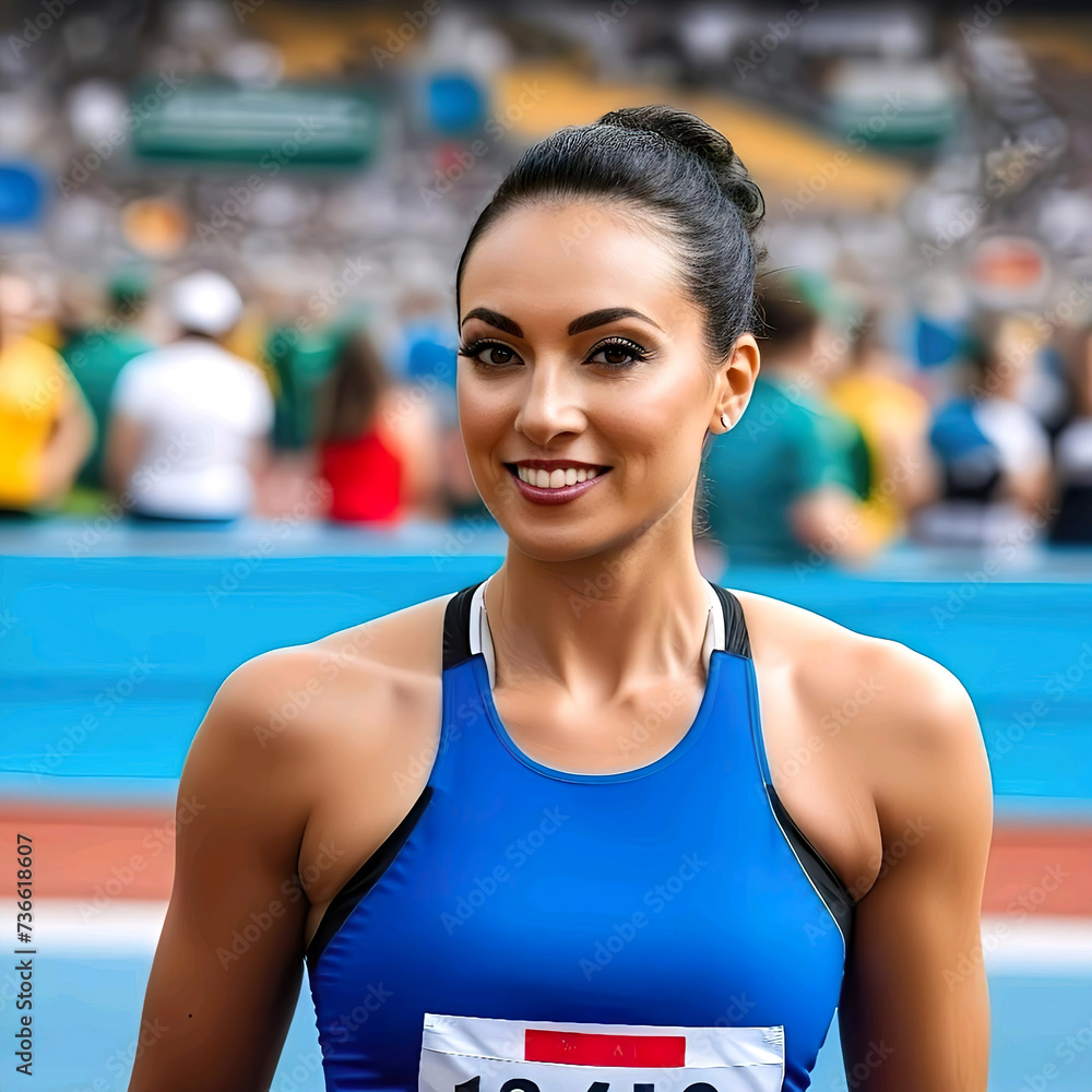 Retrato atleta corredora de pista sonriendo Retrato atleta corredora de pista sonriendo