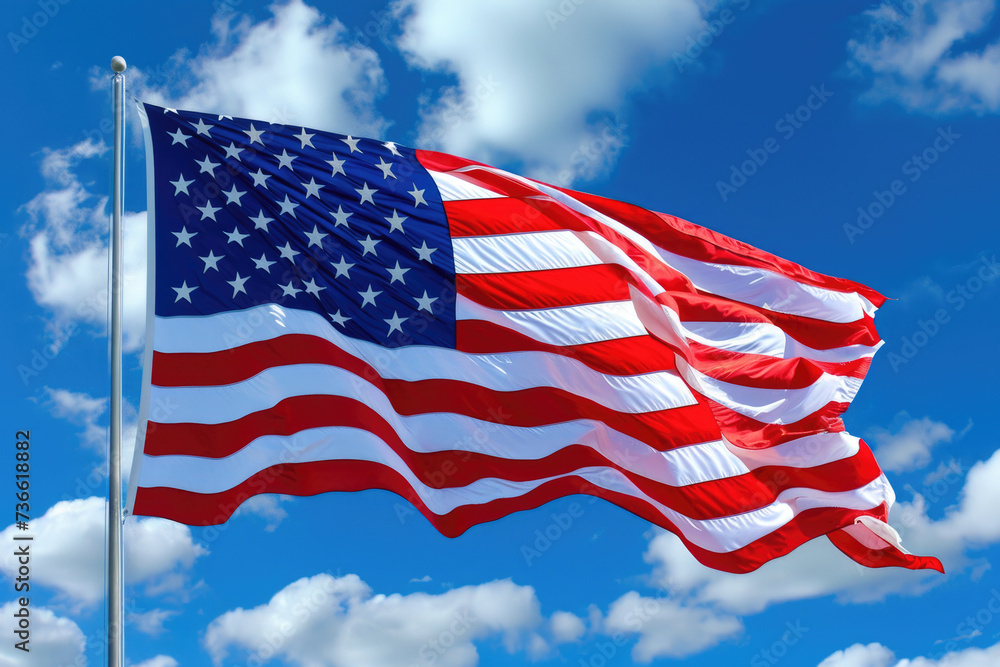 Fototapeta premium Large American Flag Flying in Wind