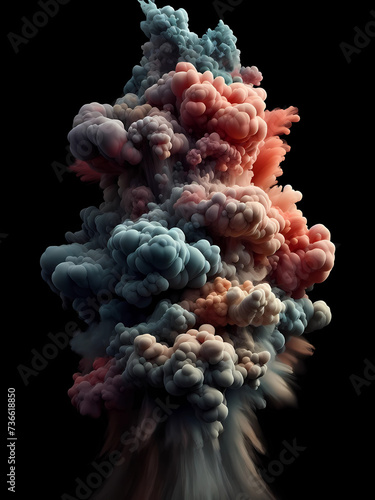 Illustration of colorful smoke clouds on abstract background. Spectacular watercolor cloudburst with launched colorful powder