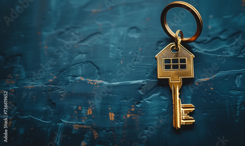 Golden House Key on Textured Background, Home Ownership Symbol  © augenperspektive