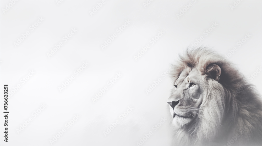 Big lion animal on white isolate background - obrazy, fototapety, plakaty 