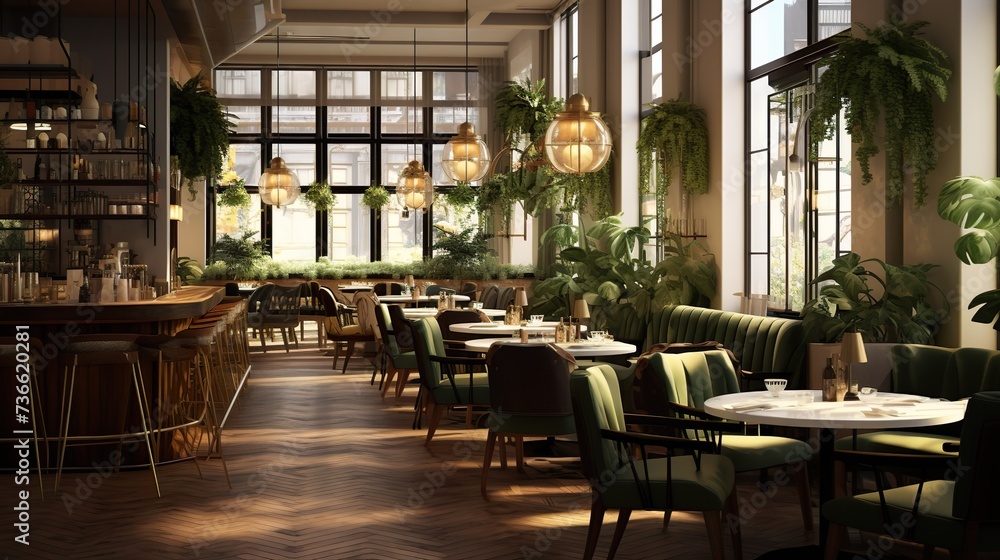 Luxury cafe public restaurant bar with chairs and tables, Modern vintage design. Luxury cafe public restaurant bar with chairs and tables, Modern vintage design.