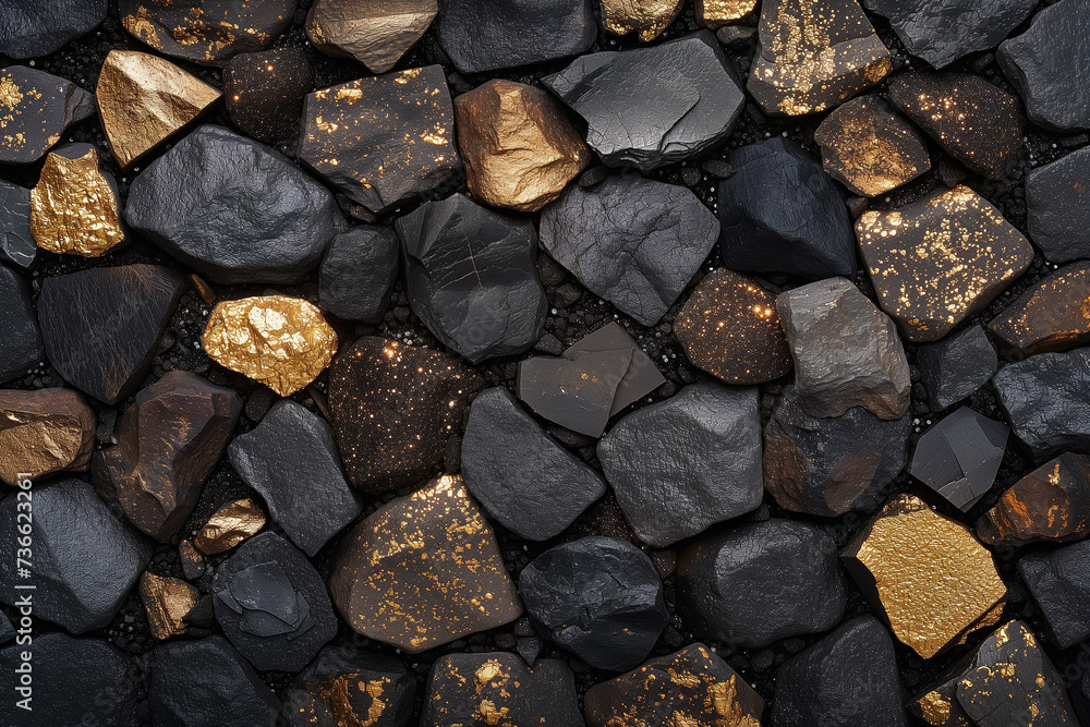 Black and golden stones background. Black and golden stones background.