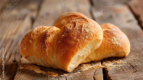 Fresh baked bread in the shape of a heart on a wooden background
