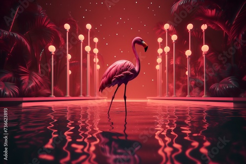 Elegant Pink flamingo. Nature bird summer. Generate Ai
