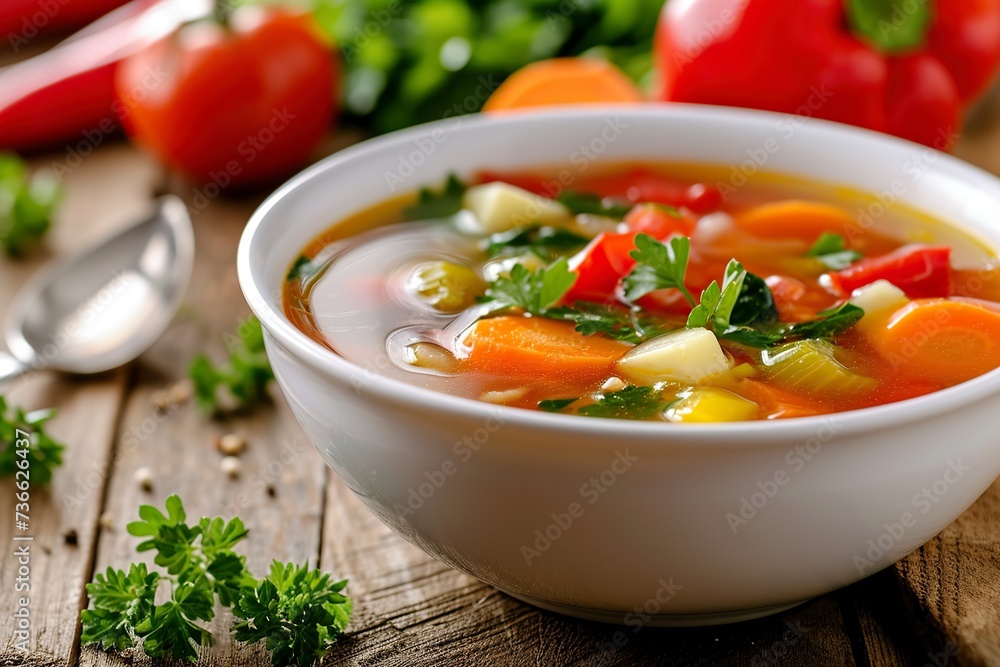 delicious soup on wooden table delicious soup on wooden table