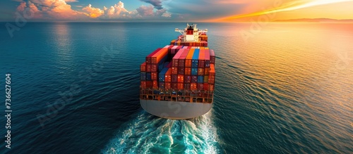 Shipping vessel for transporting cargo containers.