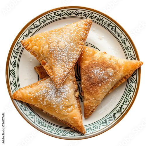 Top view of Briwat puff pastry, traditional dish for Ramadan over isolated transparent background photo